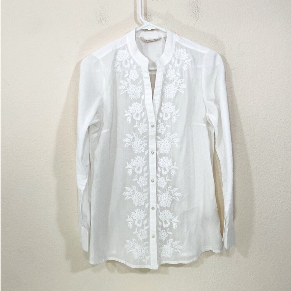 Soft Surroundings Embroidered Beaded Floral Appliqué Button-down Shirt - Picture 3 of 7